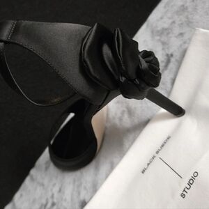 BLACK SUEDE STUDIO Black Satin HEEL NIB wDUST BAG MSRP $325